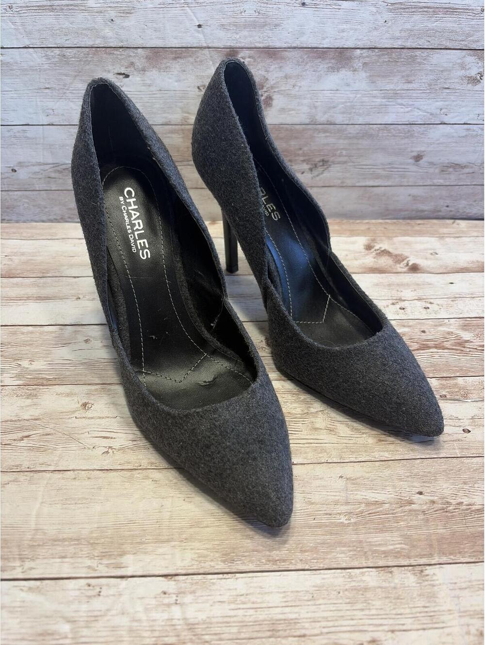 Charles David 4" Stiletto Gray Woolen Heels Pointy 4"